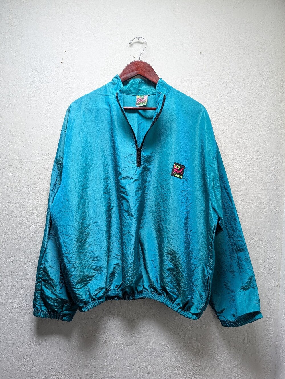 90s Vintage Surf Style 1/4 Zip Windbreaker OS Iridescent Pullover Retro USA